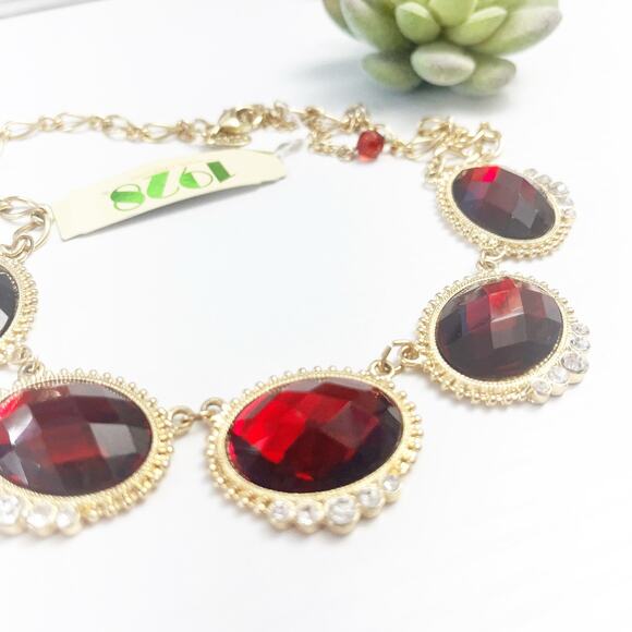 NEW 1928 Vintage Garnet Red Faceted Statement Necklace - Picture 3 of 7